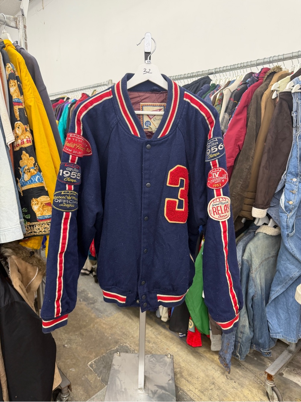 Vintage Gap #3 Varsity Legend Blue Letterman Raglan Patches Sleeve XL Jacket